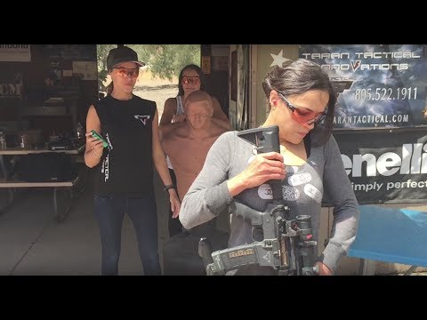 Michelle Rodriguez weapons training with Taran for Fate of the Furious.