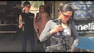Michelle Rodriguez weapons training with Taran for Fate of the Furious. video