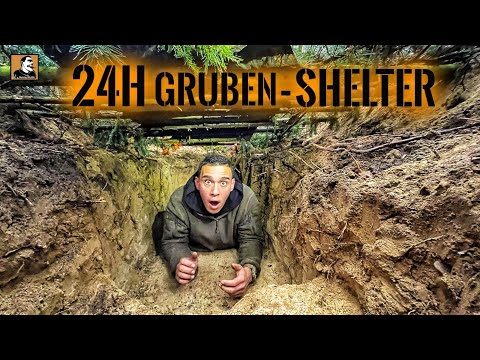 24 hours underground - Overnight in the pit shelter | Survival Mattin