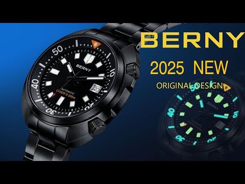 🦈DIVE READY: 2025 All-Black BERNY Compressor Watch - NH35 Automatic 20ATM Waterproof + Military Lume