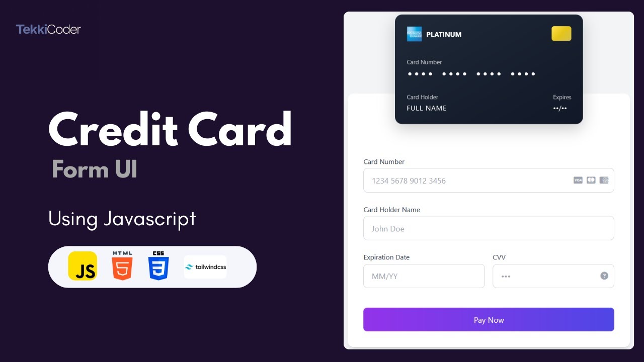 Credit Card Form Design with Animation | HTML, CSS, JavaScript & Tailwind CSS | Modern UI Project