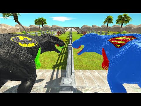 SUPERMAN T-REX vs BATMAN T-REX DEATH RUN COMPETITION - Animal Revolt Battle Simulator