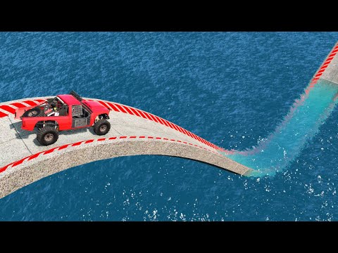 Impossible Weird Wave Bridge Car Crossing Cars Vs Deep Water - BeamNG.Drive