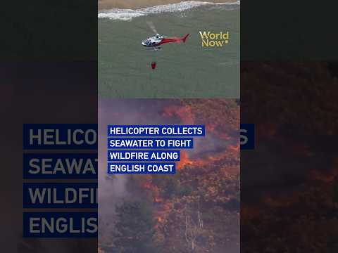 Helicopter collects seawater to fight wildfire along English coast #worldnow