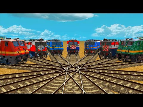 7 Electric Trains Crossing On Crisscrossed Branched Diamond Railroad Crossing #109 | BeamNG.Drive