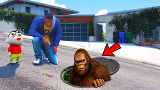 Shinchan and Franklin Found BIG FOOT In Secret Sewers Under Franklin's House In GTA 5 | Paradox FTW