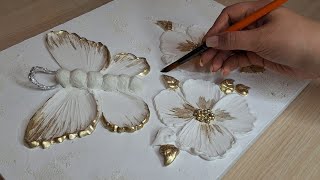 How to Paint 3D Butterfly with Texture Paste & Foil on Canvas | Sparkling Textured Art