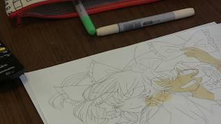 お絵描き動画 東方プロジェクト 魔理沙＆霊夢＃１下絵 とコピック