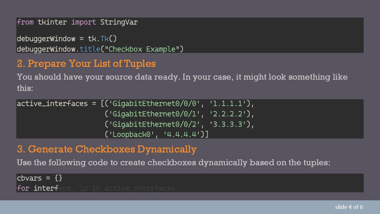 How to Dynamically Create Checkboxes from a List of Tuples in Tkinter