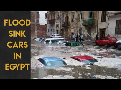 Flood sinks cars and transports in Alexandria, Egypt😨