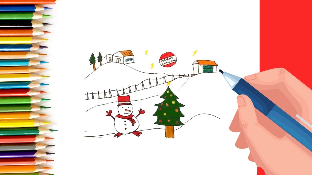How to draw easy Christmas Scenery step by step #shorts