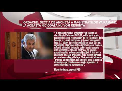 DECLARATIA ZILEI 19 Octombrie - Iordache: Nu renunțăm la secția de anchetare a magistraților