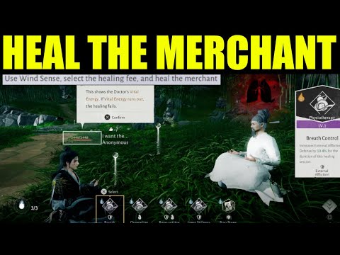 Where winds meet - use wind sense, select the healing fee, and heal the merchant (Indigestion)