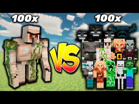 Iron Golem x100 vs All Minecraft Mobs x100 | Iron Golem Every Minecraft Mob