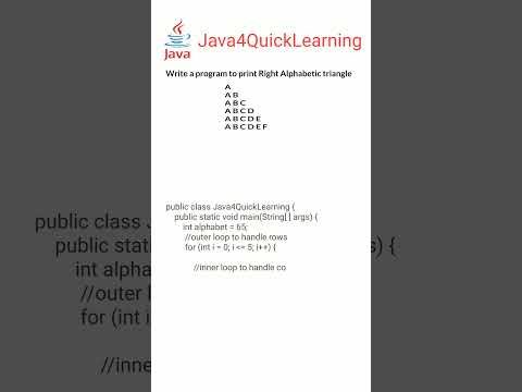 Program To Print Right Alphabetic Triangle Java Pattern Interview Freshers Java4quicklearning