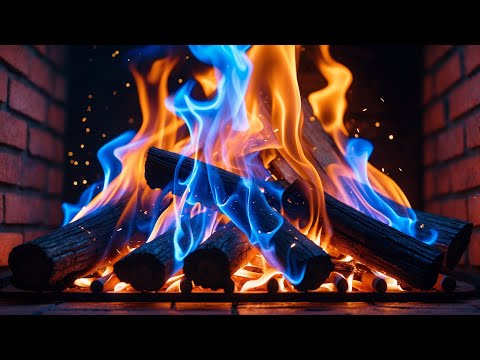 Soothing Night Flame for Deep Relaxation 12H Blue Orange Fire on Logs with Crackling Ember Sounds