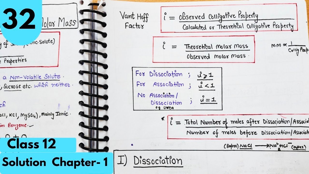 Van't Hoff factor| Abnormal molar mass, Degree of Dissociation, Association|Solutions Class12