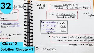 Van't Hoff factor| Abnormal molar mass, Degree of Dissociation, Association|Solutions Class12