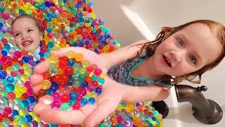 Adley &amp; Niko grow ORBEEZ!!  the ultimate ball pit inside our bathroom! family games &amp; lunch routine