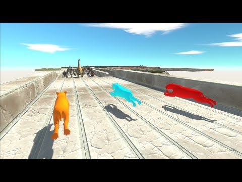 Units trying to escape from Neon Smilodon Team - Animal Revolt Battle Simulator