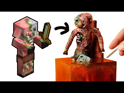 2D to 3D Making Realistic Minecraft Zombified Piglins Diorama with Resin