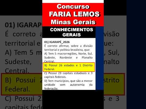 CONCURSO PÚBLICO DO MUNICÍPIO DE FARIA LEMOS MG 2026 | Banca IBGP | Conhecimentos Gerais IBGP 02