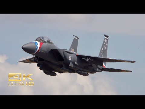 (4K) McDonnell Douglas F-15E Strike Eagle USAF arrival RAF Fairford RIAT 22 AirShow 92-0364
