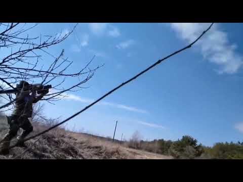 Ukrainian soldier firing a Stinger MANPADS at a Russian aircraft.