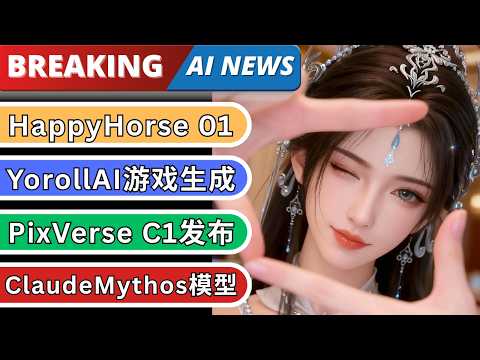 重磅AI新闻：开源视频生成模型HappyHorse01碾压Seedance2.0, Yoroll交互式AI游戏生成工具，PixVerse C1影视大模型，Claude Mythos Preview
