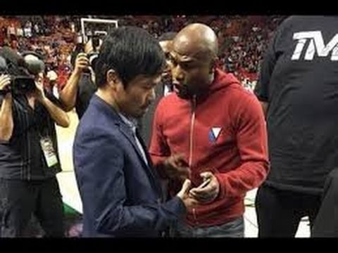 Floyd Mayweather Jr. , Manny Pacquiao go face-to-face at Miami Heat NBA Game