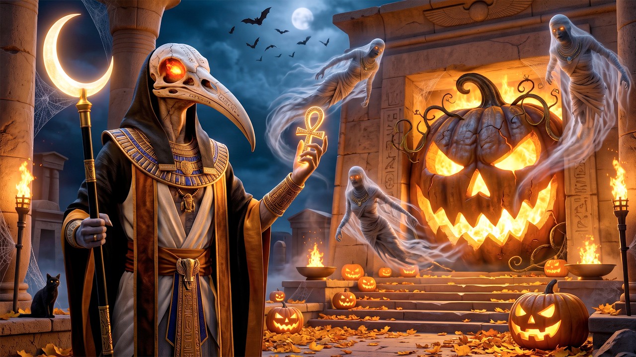 Halloween Dark Ambient Music 🎃 Ancient Egyptian Underworld | Khonsu, Ghosts & Haunted Temple LIVE