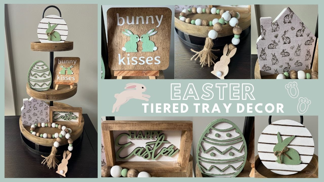 DIY Neutral Easter Tiered Tray | Cute Bunny Themed Easter Tiered Tray Decor