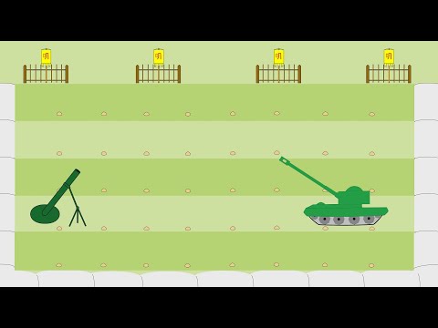 Draw an animation of a mortar vs tank
