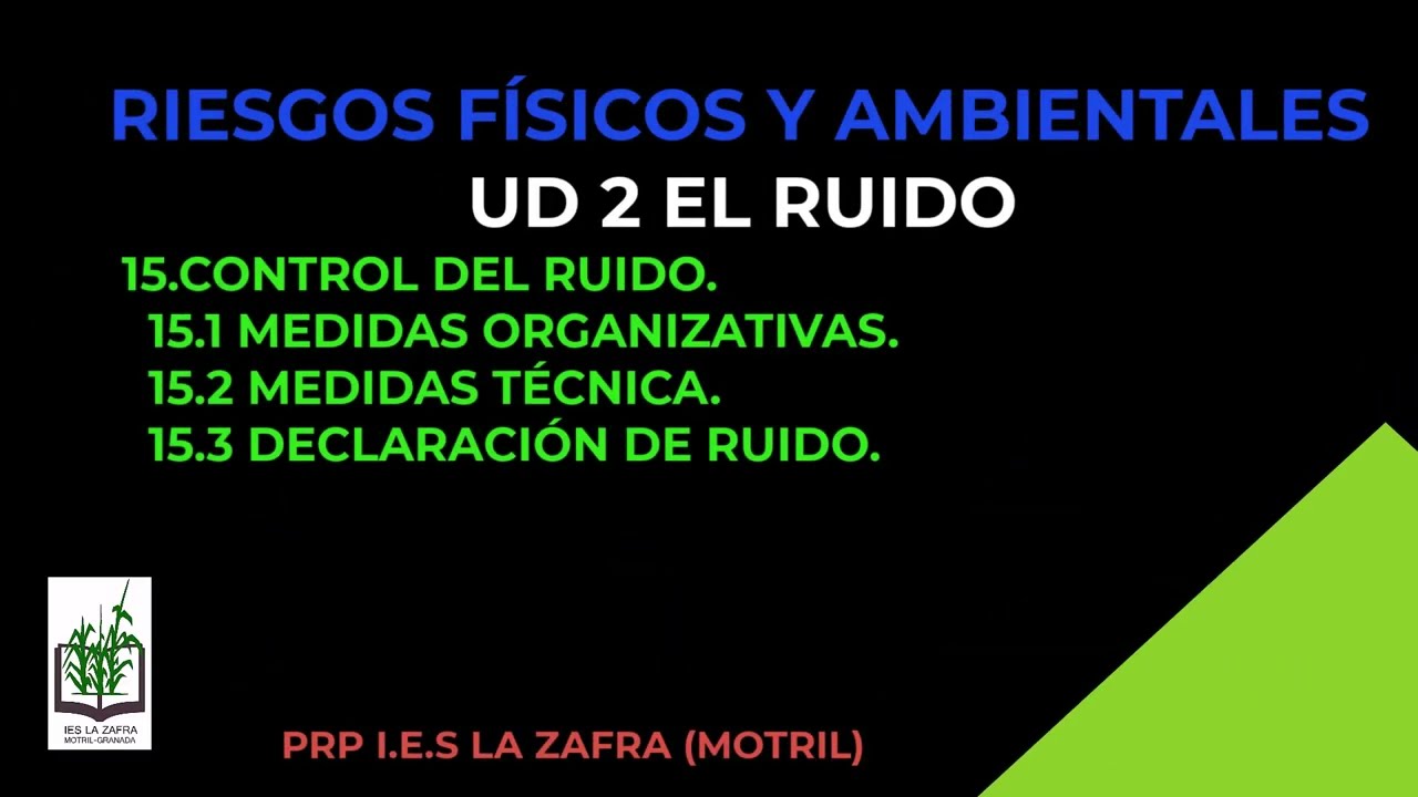 Prevención riesgos laborales.  RFA UD2 EL  15  CONTROL DE RUIDO Y MEDIDAS A TOMAR