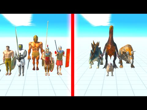 ANCIENT HUMANS Team vs HERBIVORE DINOSAURS Team - Animal Revolt Battle Simulator ARBS