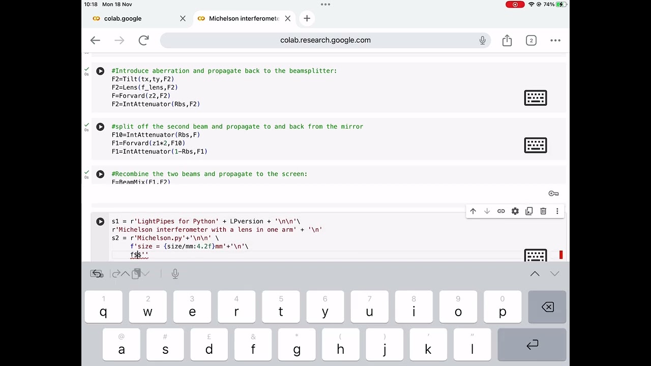 Michelson interferometer with mirror tilt in one arm and a lens in one arm