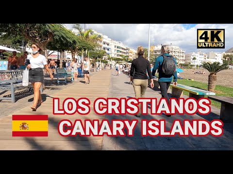 WALK LOS CRISTIANOS TENERIFE CANARY ISLAND SPAIN DECEMBER 2021 4K ULTRAHD