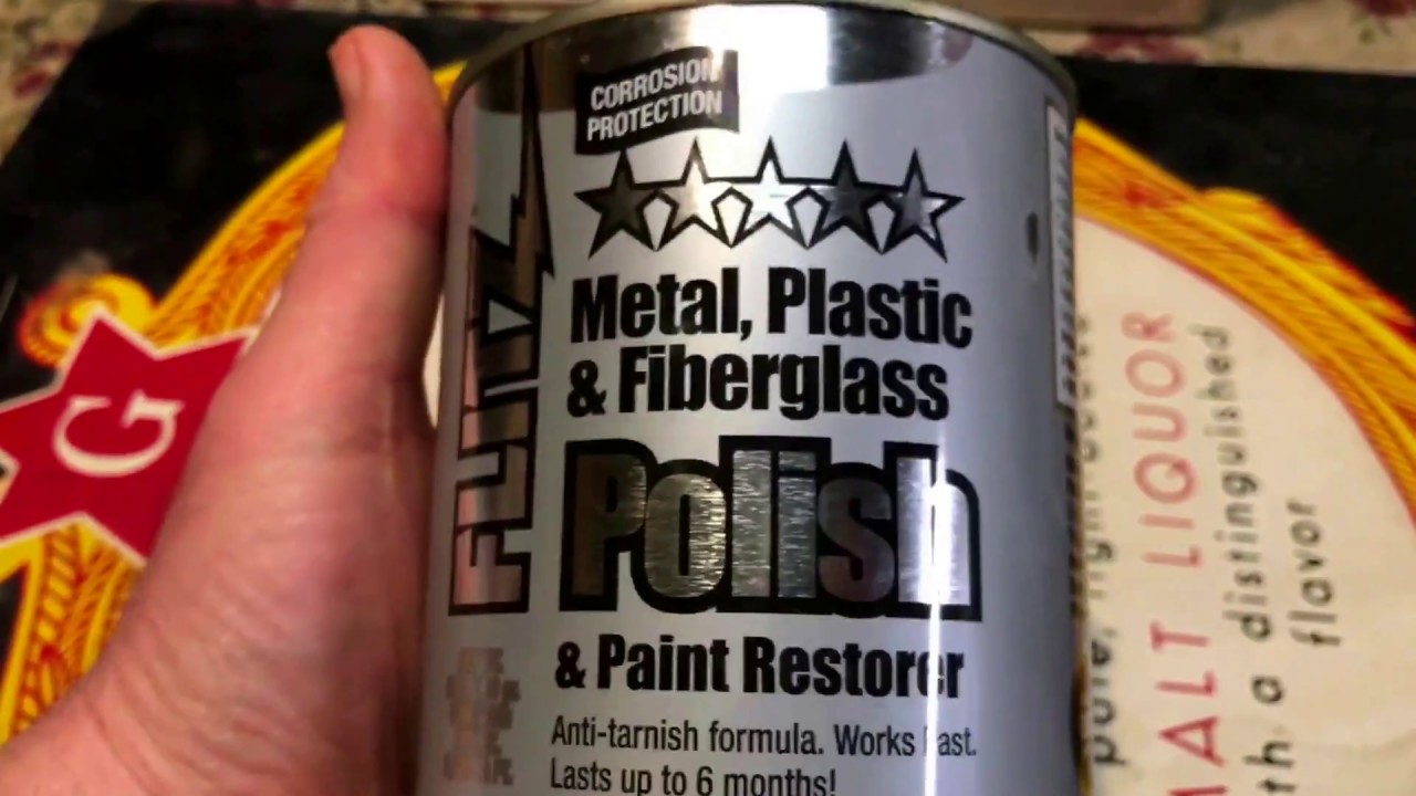 Watch video How To Clean & Shine a Vintage Metal Beer Sign Using Flitz Paste - I Buy Old Beer Now How To Clean & Shine a Vintage Metal Beer Sign Using Flitz Paste - I Buy Old Beer