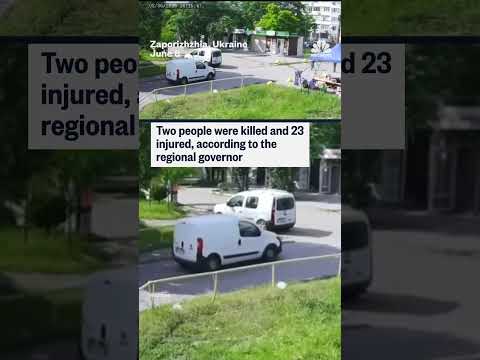Surveillance video shows a Russian drone strike in the city of Zaporizhzhia