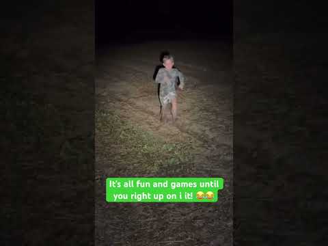 It’s all fun and games until you right up on i it! 😂😂#hunting #kids #oposums #racoon down