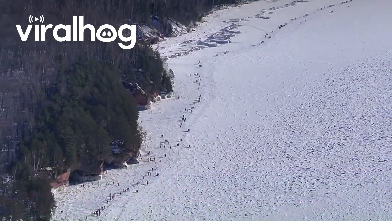 Drone View Of Apostle Island Ice Caves || ViralHog