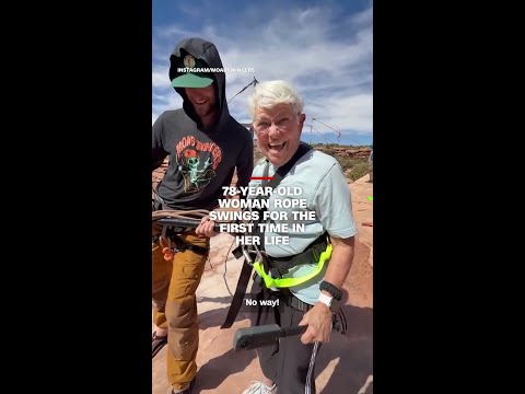 78-year-old woman rope swings for the first time in her life