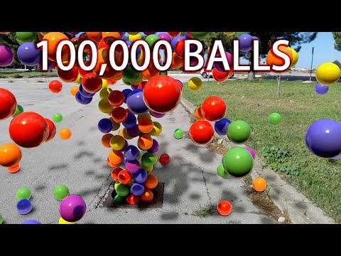 100000 Color Balls Volcano From A Sewer Manhole