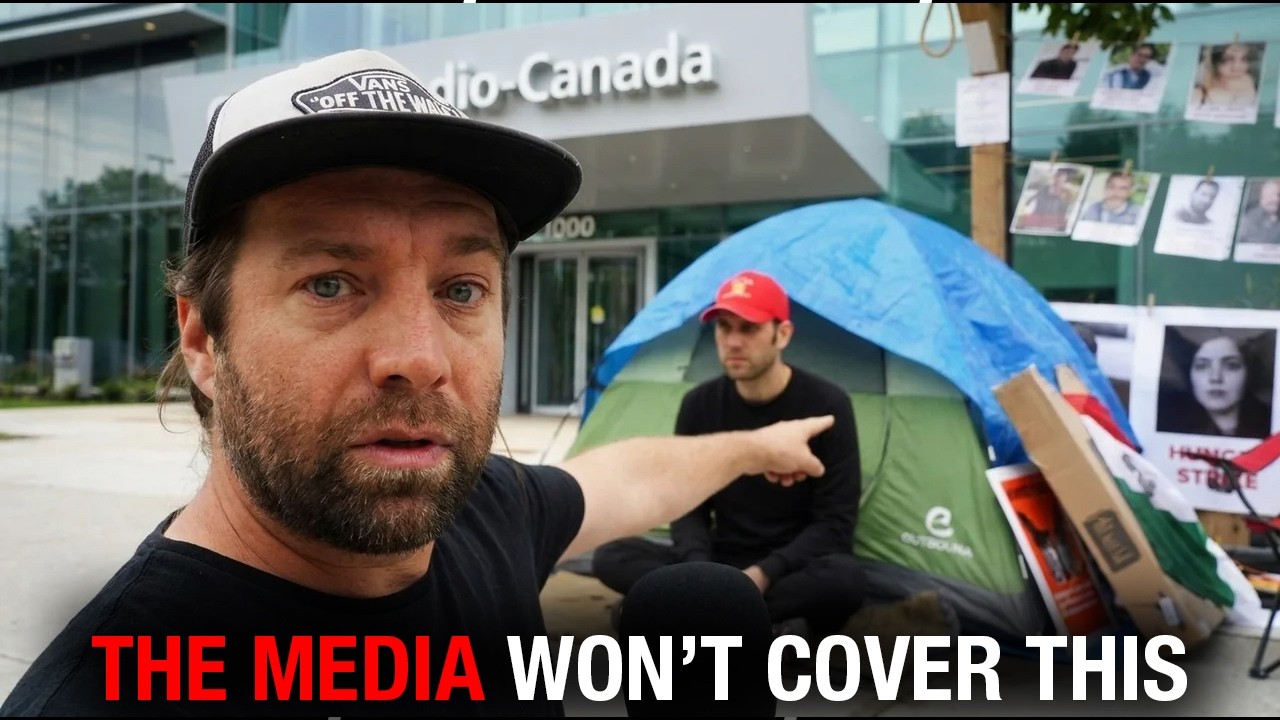 Activist protesting Iran regime outside of Radio-Canada headquarters