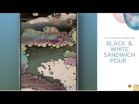 367. Halloween Collab—Black and White Fluid Art Sandwich Pour Painting! / flip and lip pour