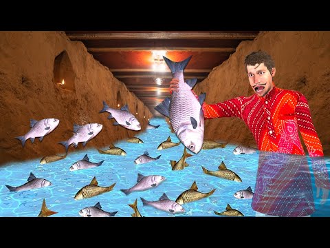 Underground Secret Tunnel Fish Farming Village Comedy Primitive Fishing Hindi Kahani New Funny Video