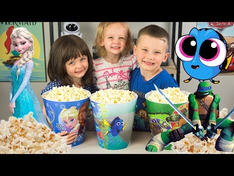 HUGE Popcorn Surprise Bucket Toys Finding Dory Frozen Elsa TMNT Ninja Turtles Kinder Playtime Video