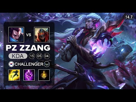 PzZZang vs ZED99 - Yasuo vs Zed Mid - KR Challenger - Patch 14.7 Season 14