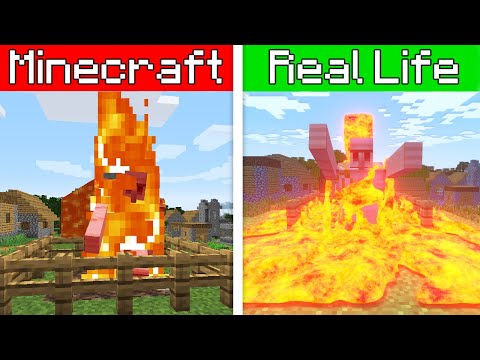 Minecraft vs Real Life | Iron Golem VS Realistic Lava