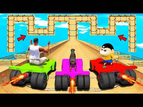 SHINCHAN AND FRANKLIN TRIED 2 WAY ZIGZAG MEGA RAMP RACE JUMP CHALLENGE BY CARS BIKES TRUCKS GTA 5